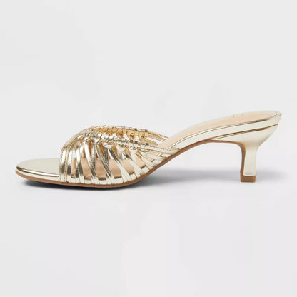 Women's Clarisse Strappy Kitten Heels Memory foam A New Day Gold