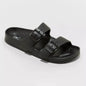 Women Neida Two Band Foot Bed Side Buckle Slide Sandals Black