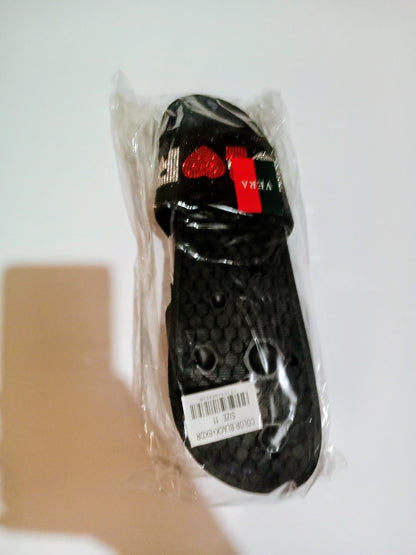 Lipstick And Heart Rhinestone Embellished Black Slides