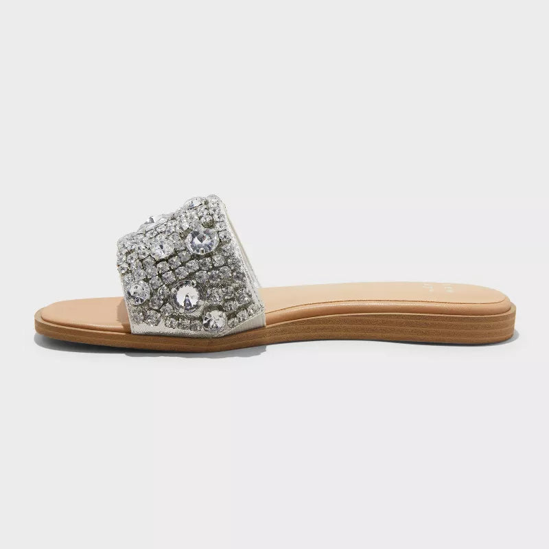 Women's Nylah Embellished Slide Sandals A New Day Silver
