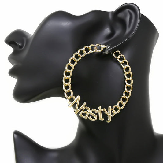 Women's Nasty Curb Hoop Earrings Gold