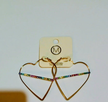 Women's Gold Multi Colored Bar Stone Heart Shaped Hoop Earrings