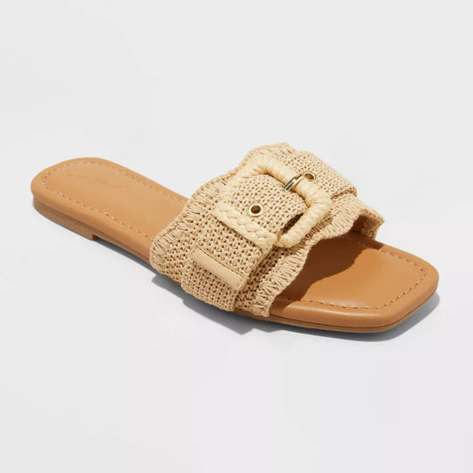 Women's Linda Raffia Buckle Slide Sandals - Universal Thread Tan Size 9