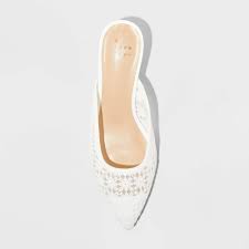 Women's Delilah Floral Embroidered Mule Heels - A New Day Off White Various Sizes