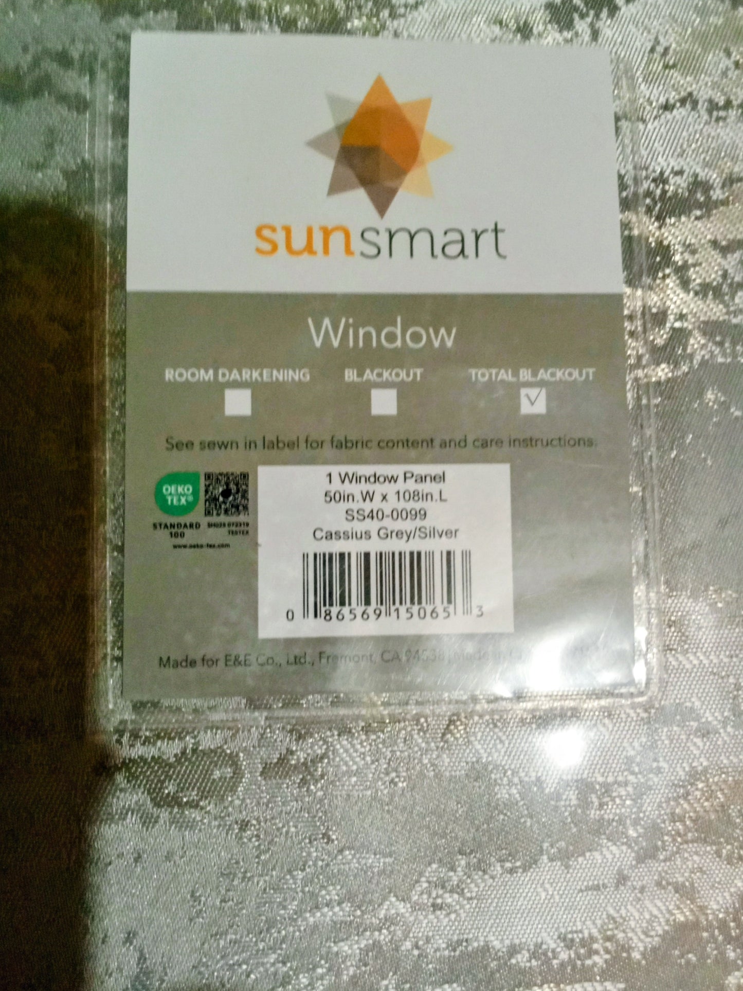 Sun Smart Cassius Jacquard Total Blackout Window Panel Grey / Sliver