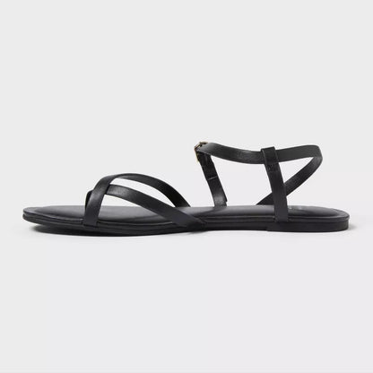 Women's Alexandra Strappy Sandals - A New Day Black Size 7
