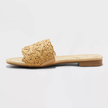 Women's Ariella Woven Raffia Slide Sandals with Memory Foam Insole - A New Day Size 8 Tan