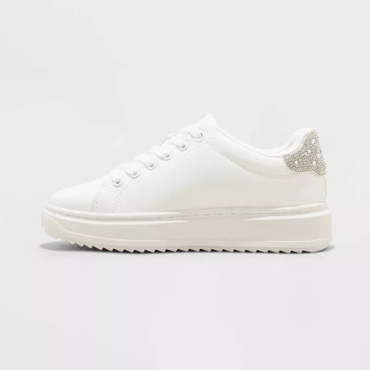 Women's Peggy Rhinestone Fashion Sneakers A New Day White With Silver Rhinestones
