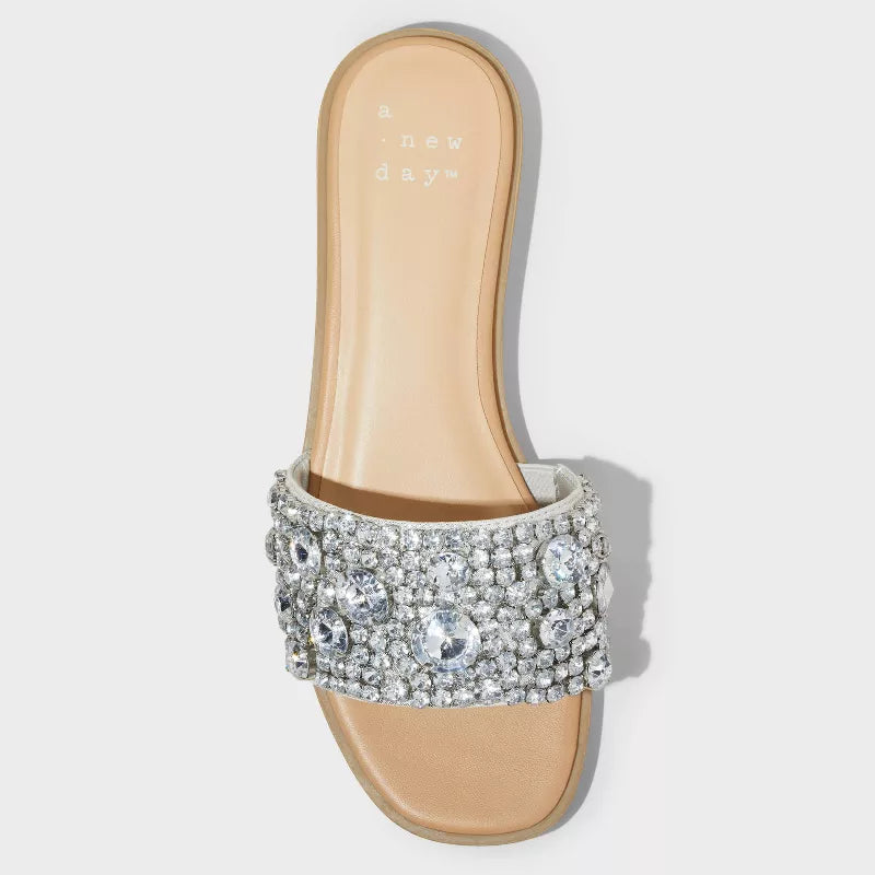 Women's Nylah Embellished Slide Sandals A New Day Silver