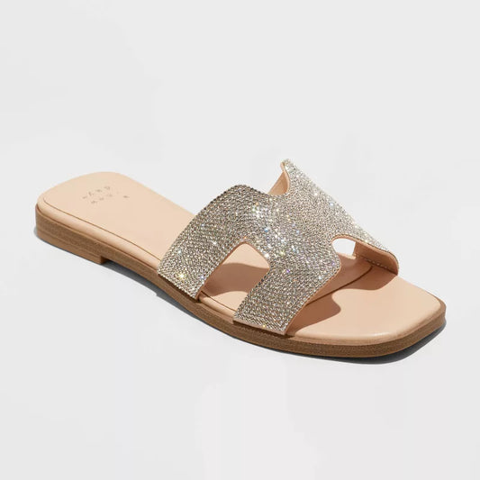 Women's Nina Sliver Rhinestone Flat Sandals A New Day