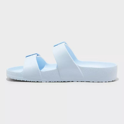 Women's Neida Eva Two Band Foot Bed Slide Sandals Light Blue