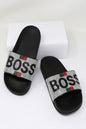 Boss Sliver Rhinestone Embellished Slide Black