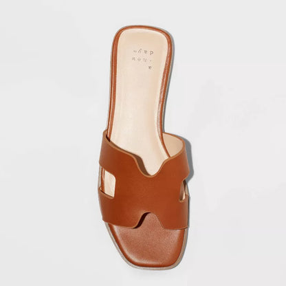 Women's Nina Slide Sandals A New Day Color Cognac