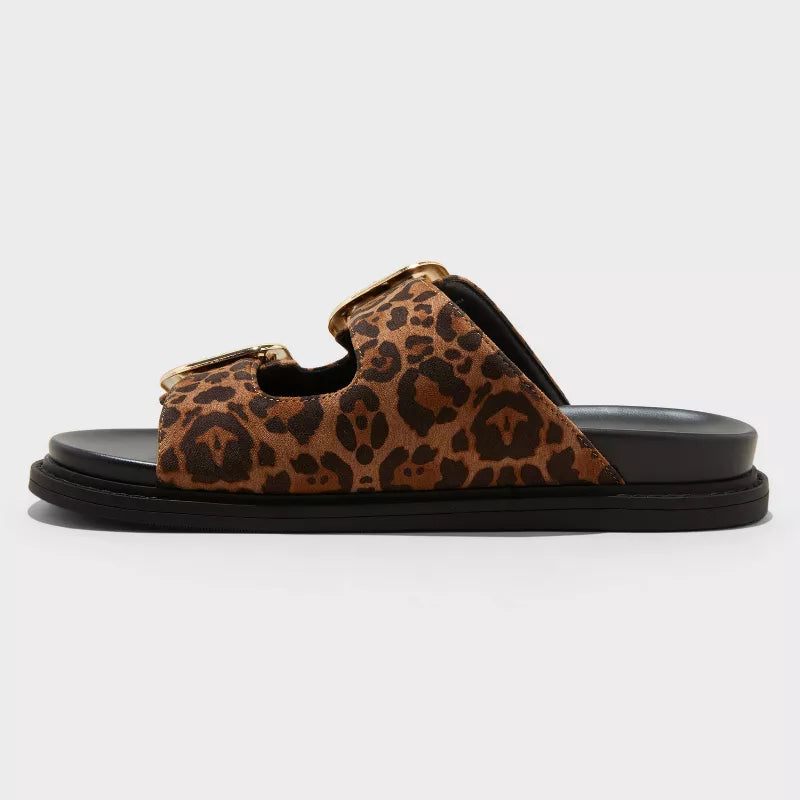 Women's Collin Double Buckle Footbed Sandals - Universal Thread Leopard Print Size 7