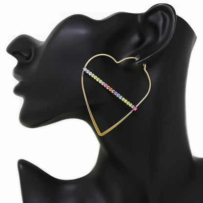 Women's Gold Multi Colored Bar Stone Heart Shaped Hoop Earrings
