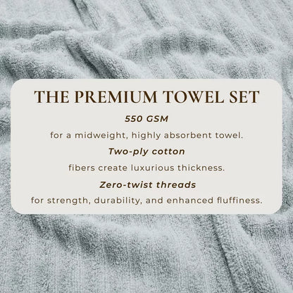 Woverly Luxury Ribbed  100% Cotton Quick Dry 6 Piece Bath Towel Set Light Gray