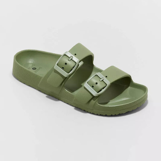 Women's Neida Two Band Foot Bed Slide Sandals Shade & Shore Olive Green