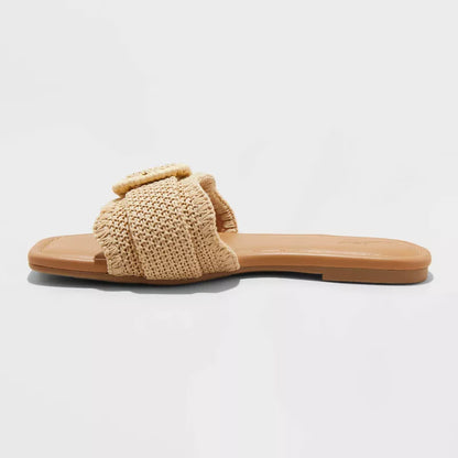 Women's Linda Raffia Buckle Slide Sandals - Universal Thread Tan Size 9
