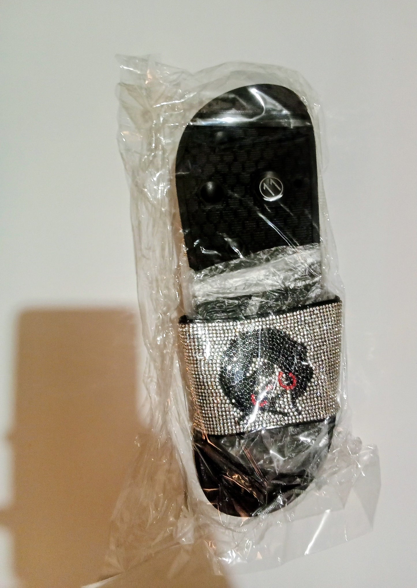 Afro Girl Silver Rhinestone Embellished Slide Black