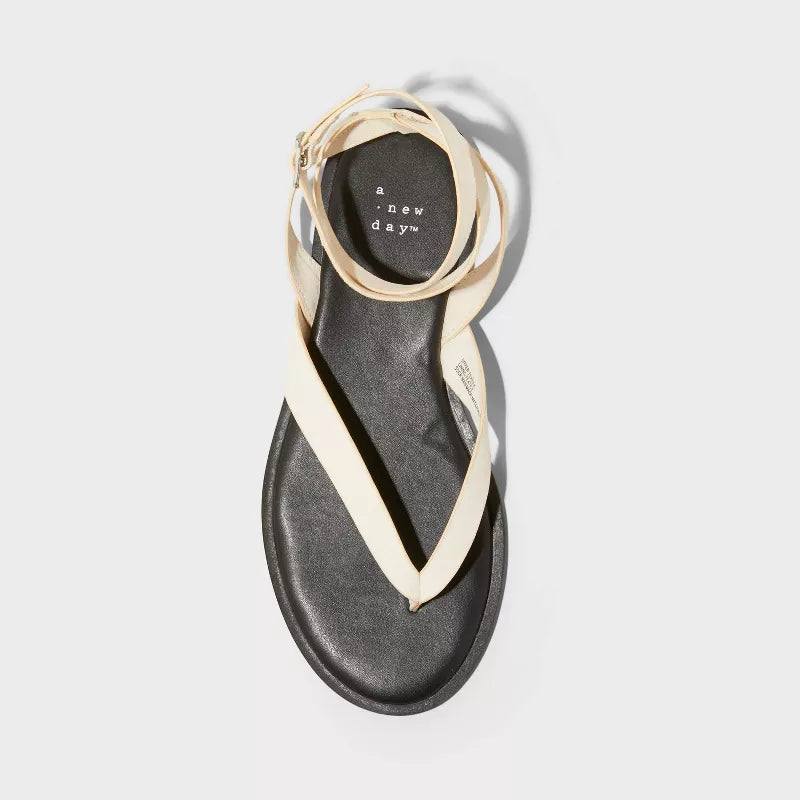 Women's Tarin Ankle Wrap Thong Sandals - A New Day Cream Size 6 1/2
