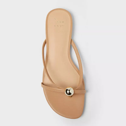 Women's Bri Strappy Ball Ornament Sandals - A New Day Tan Various Sizes