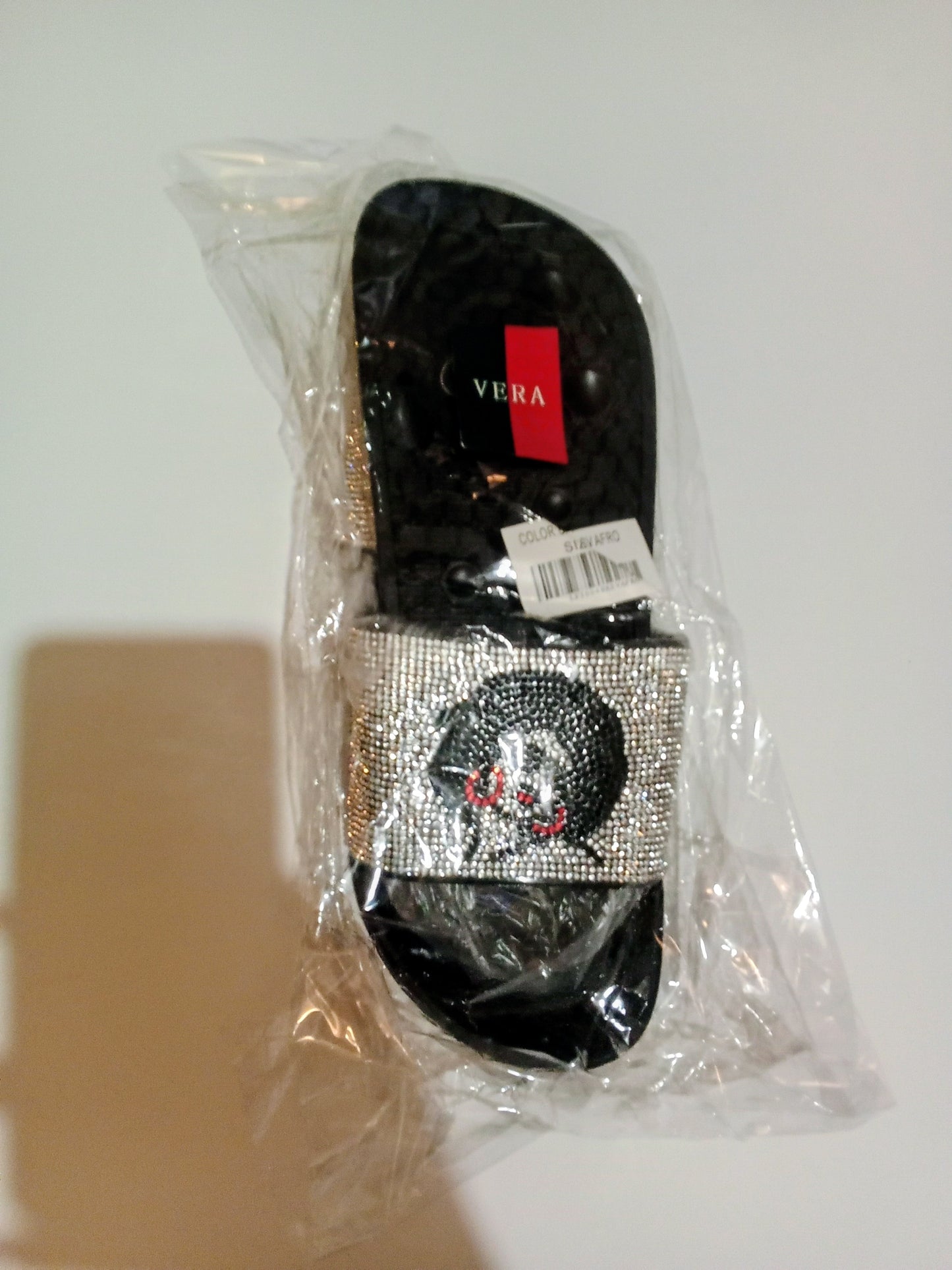 Afro Girl Silver Rhinestone Embellished Slide Black