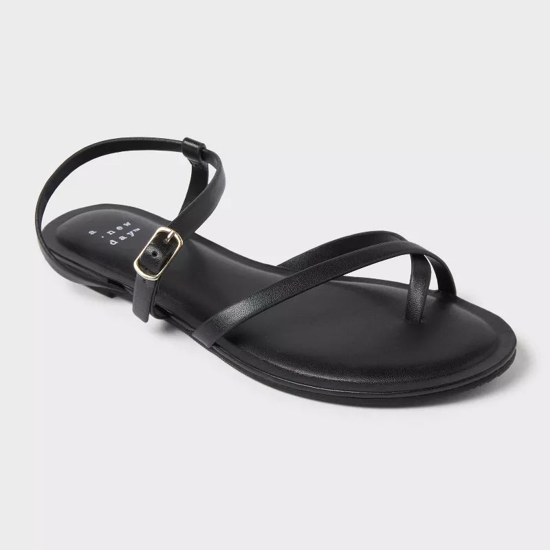 Women's Alexandra Strappy Sandals - A New Day Black Size 7