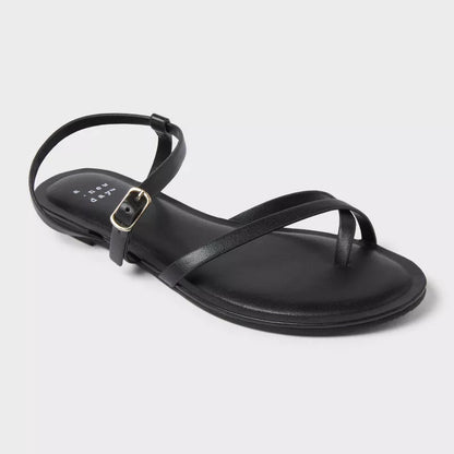 Women's Alexandra Strappy Sandals - A New Day Black Size 7