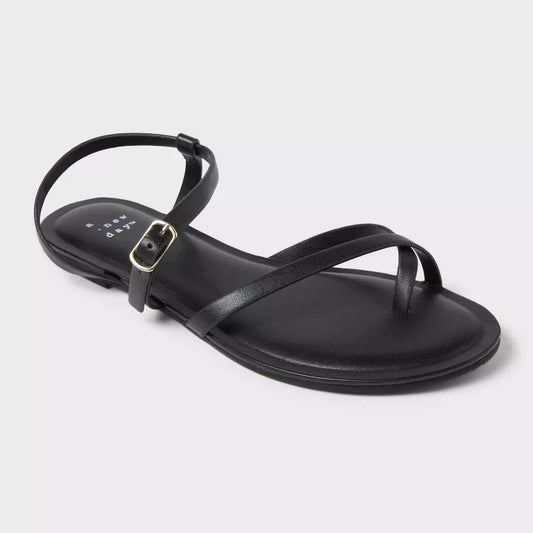 Women's Alexandra Strappy Sandals - A New Day Black Size 7