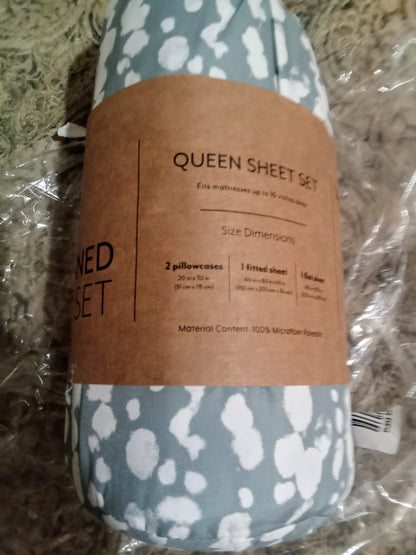 I Enjoy Patterned Sheet Set Queen Size L Blue