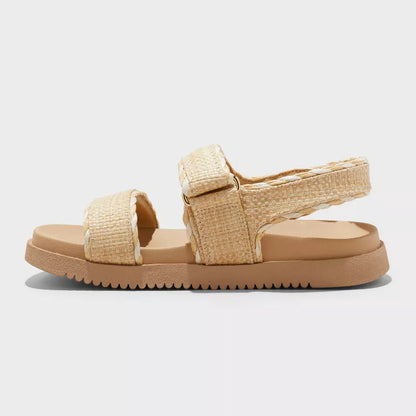 Women's Tilly Platform Footbed Sandals - A New Day Tan Size 9 1/2