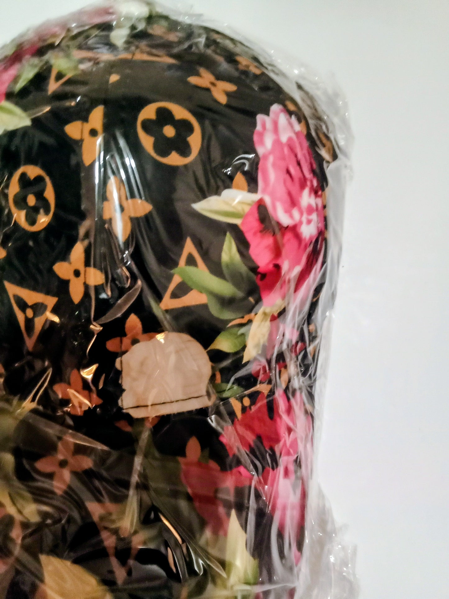 Pink Floral Print Black Baseball Cap With Adjustable Strap