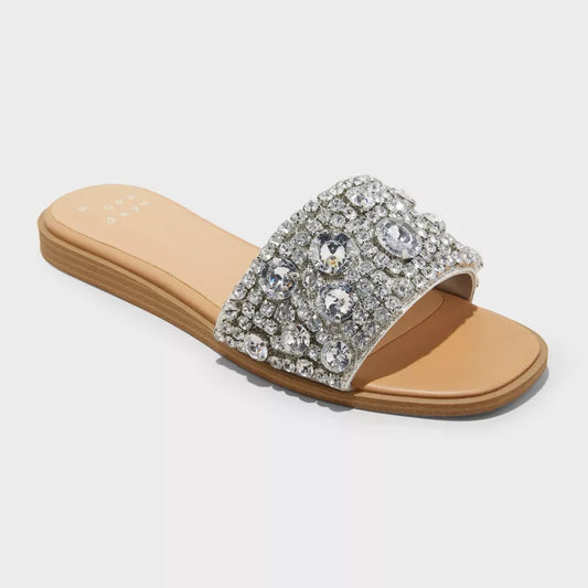 Women's Nylah Embellished Slide Sandals A New Day Silver