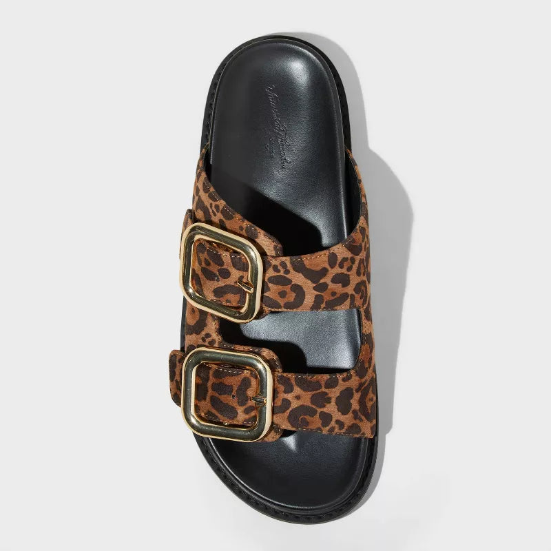 Women's Collin Double Buckle Footbed Sandals - Universal Thread Leopard Print Size 7