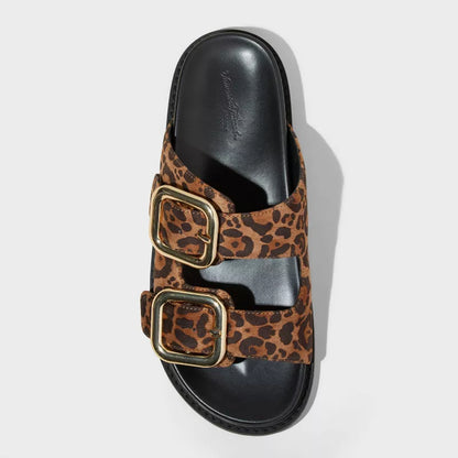 Women's Collin Double Buckle Footbed Sandals - Universal Thread Leopard Print Size 7
