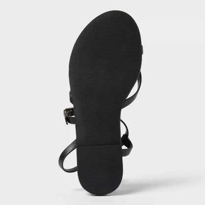 Women's Alexandra Strappy Sandals - A New Day Black Size 7
