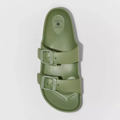 Women's Neida Two Band Foot Bed Slide Sandals Shade & Shore Olive Green