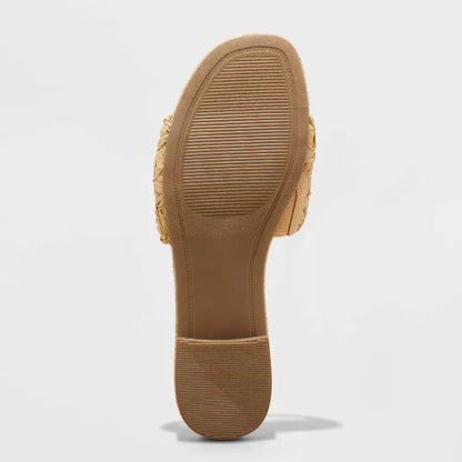 Women's Ariella Woven Raffia Slide Sandals with Memory Foam Insole - A New Day Size 8 Tan