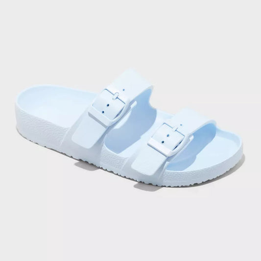 Women's Neida Eva Two Band Foot Bed Slide Sandals Light Blue