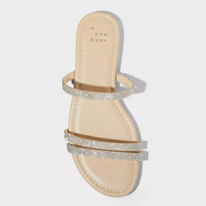 Women's Aida Strappy Sandals - A New Day Silver Size 10