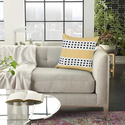 LR Home Metropolitan Woven Dash Grid Striped Throw Pillow, Yellow/Black/White