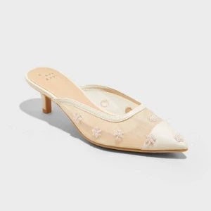 Women's Delilah Embellished Floral Mule Heel Beige Various Sizes