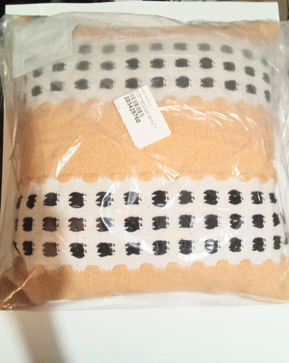 LR Home Metropolitan Woven Dash Grid Striped Throw Pillow, Yellow/Black/White