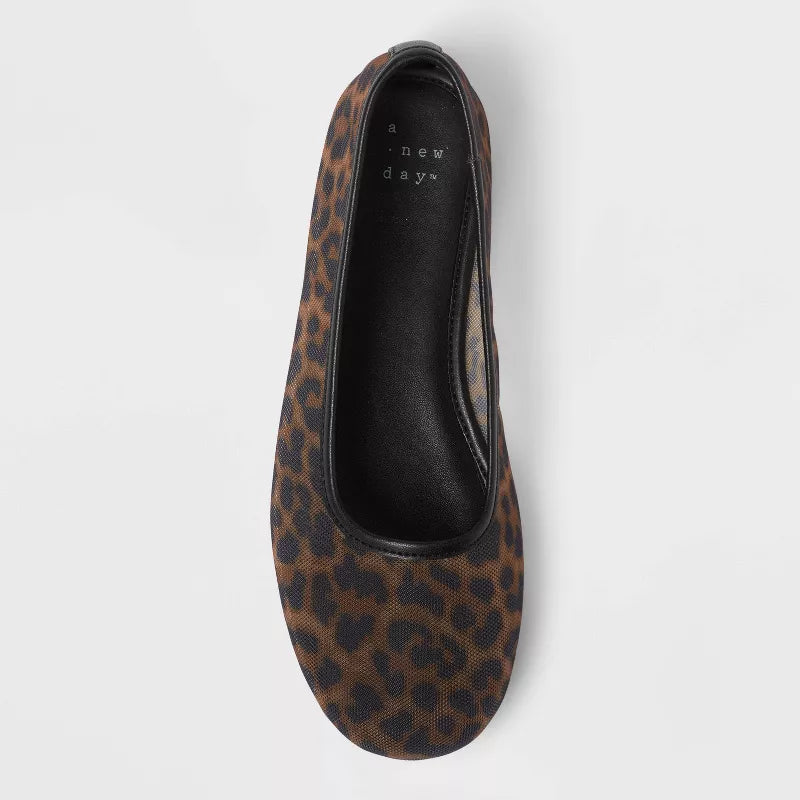 Women's Mel Sheer Mesh Ballet Flats with Memory Foam Insole - A New Day Leopard Print Size 7