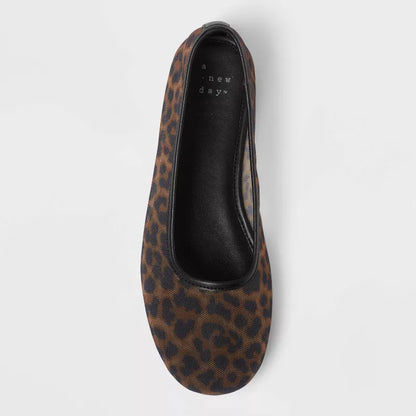 Women's Mel Sheer Mesh Ballet Flats with Memory Foam Insole - A New Day Leopard Print Size 7