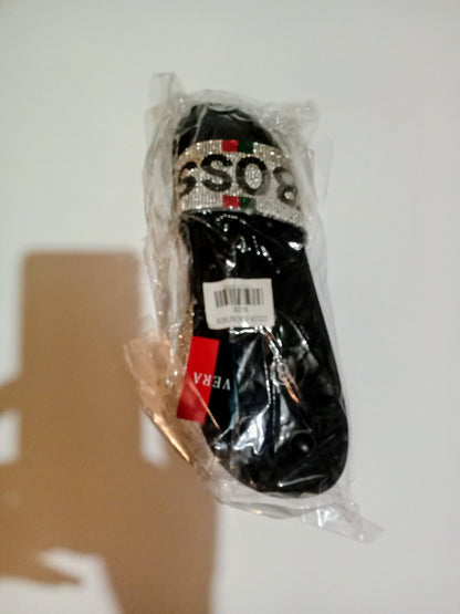 Boss Sliver Rhinestone Embellished Slide Black