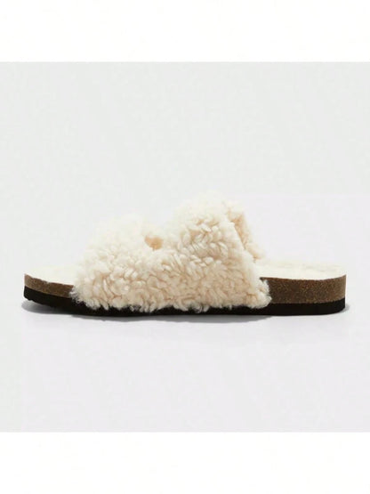 Women's Auden Jane Cross Band Buckle Slip on Faux Fur Sandals Cream Various Sizes