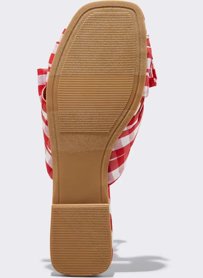 Women's Scarlet Gingham Bow Flat Sandals - A New Day Red Size 8 1/2