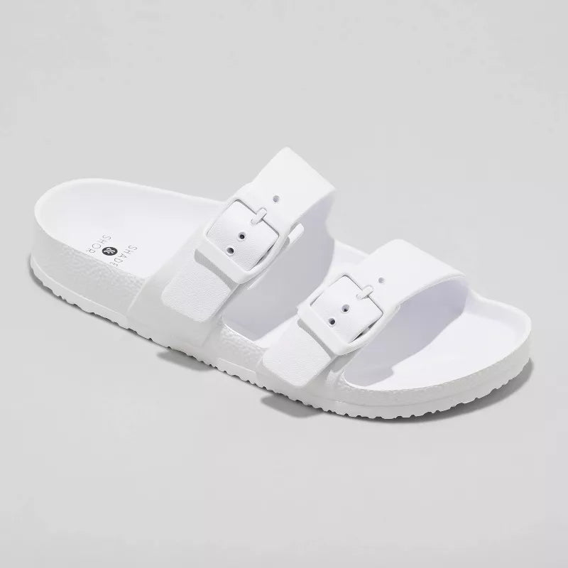 Women's Neida Eva Two Band Foot Bed Slide Sandals Shade & Shore White Various Sizes