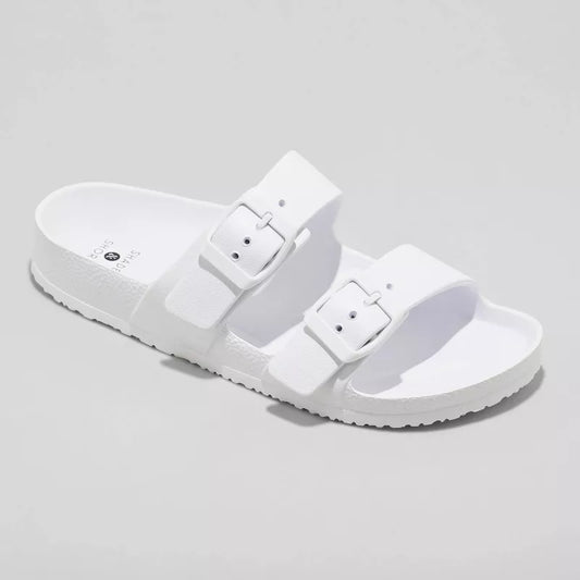 Women's Neida Eva Two Band Foot Bed Slide Sandals Shade & Shore White Various Sizes